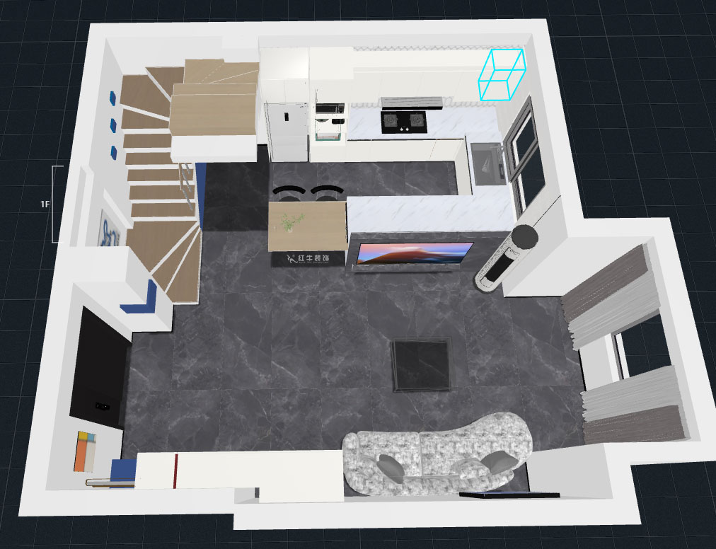蒋琛｜圣淘沙花城6-1705-105㎡-现代简约风格｜2室2厅1卫｜老房装修｜定制家｜全包15万｜00_07一层鸟瞰图